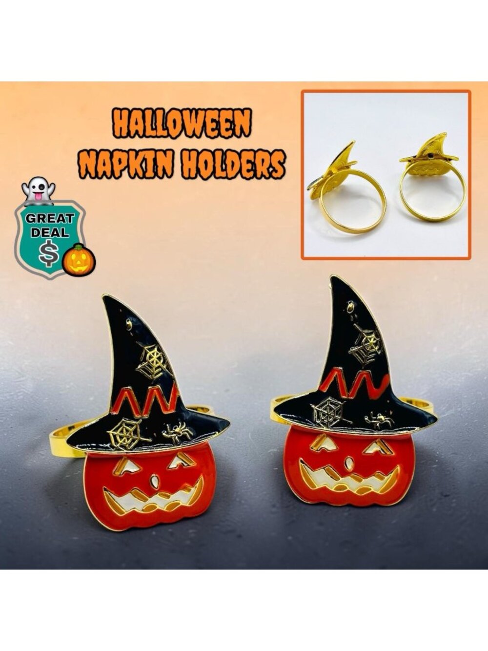 Pair of Halloween Themed Napkin Rings. Seasonal Decor.